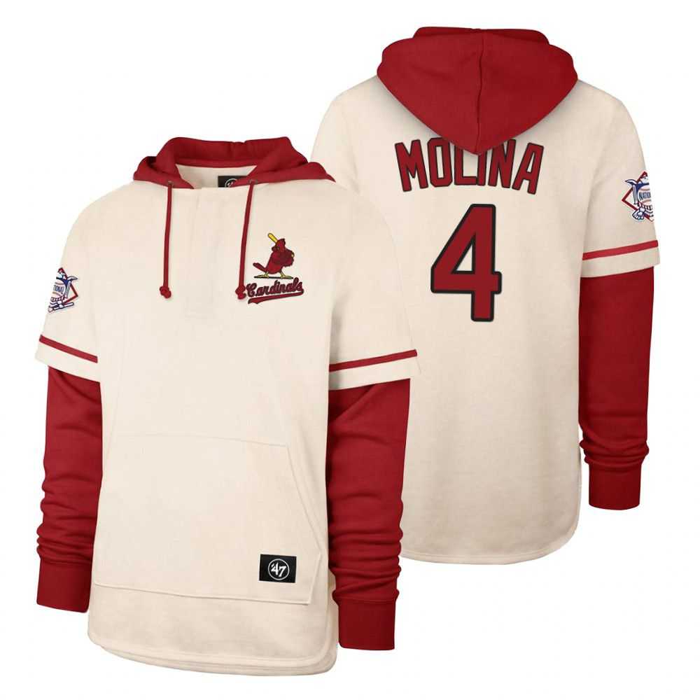 Men St.Louis Cardinals 4 Molina Cream 2021 Pullover Hoodie MLB Jersey